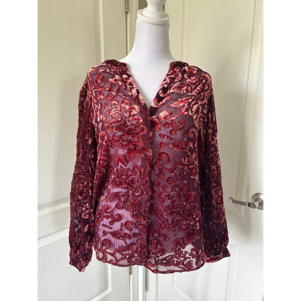 Chicos sheer velvet burgundy statement blouse size 2 U.S 12​ - Picture 2 of 12